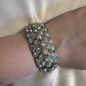 Stretchy iridescent silver rhinestone bracelet